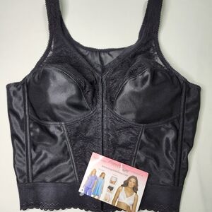 Black Satin Longline Bra with Lace Trim - Exquisite Form